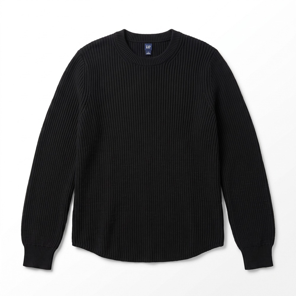 Gap XL Womens Black Ribbed Knit Crewneck Sweater Casual Cozy Long Sleeve Pull
